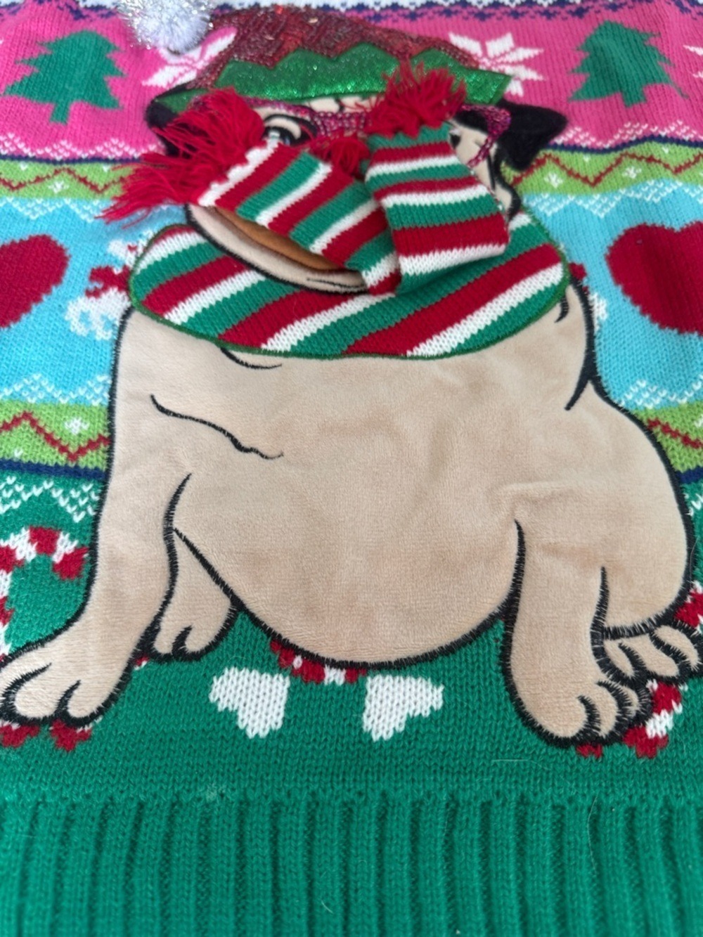 Christmas Holiday Pugmas Sweater Long Sleeves Knit Pug Dog Size Medium - Picture 10 of 17